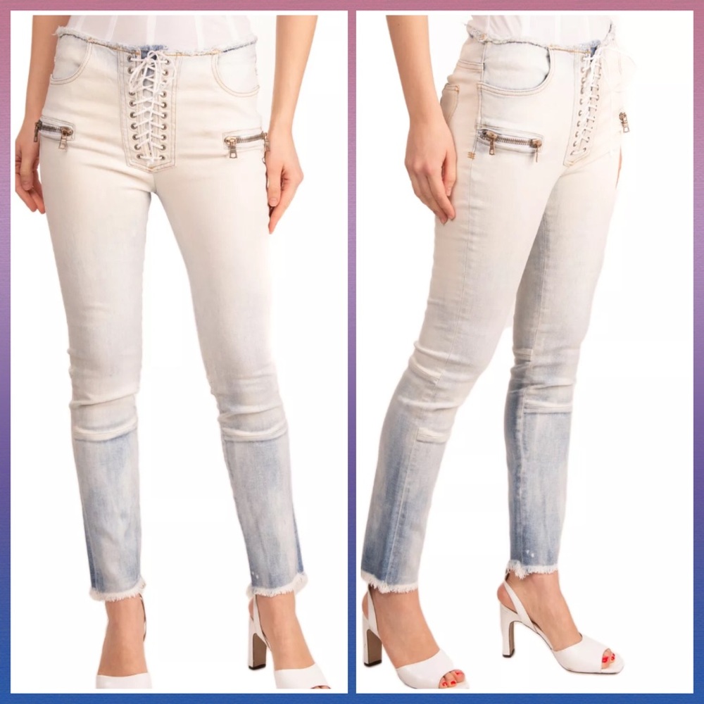 BEN TAVERNITI Lace-Up Stretch Unravel Jeans 26